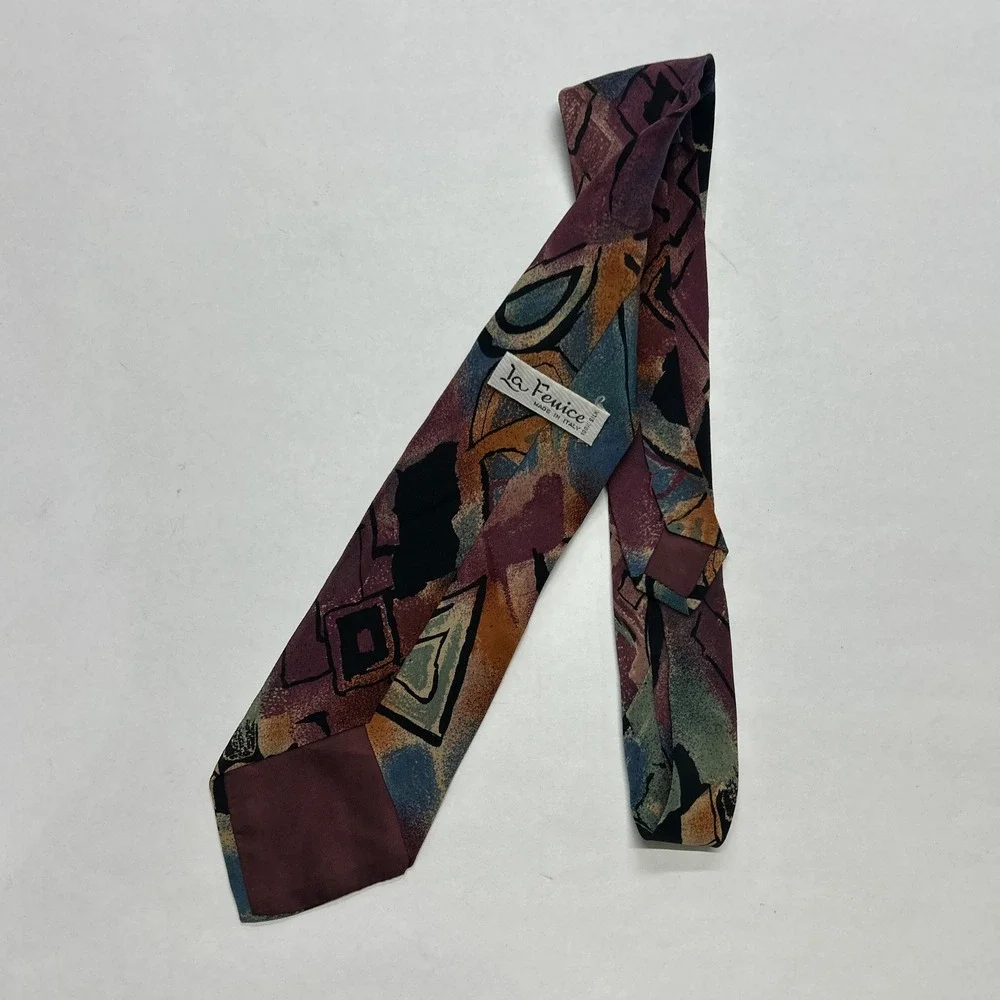 La Fenice 100% Silk‎ Tie Italy Abstract Geometric Pattern Luxury Y2K Vintage